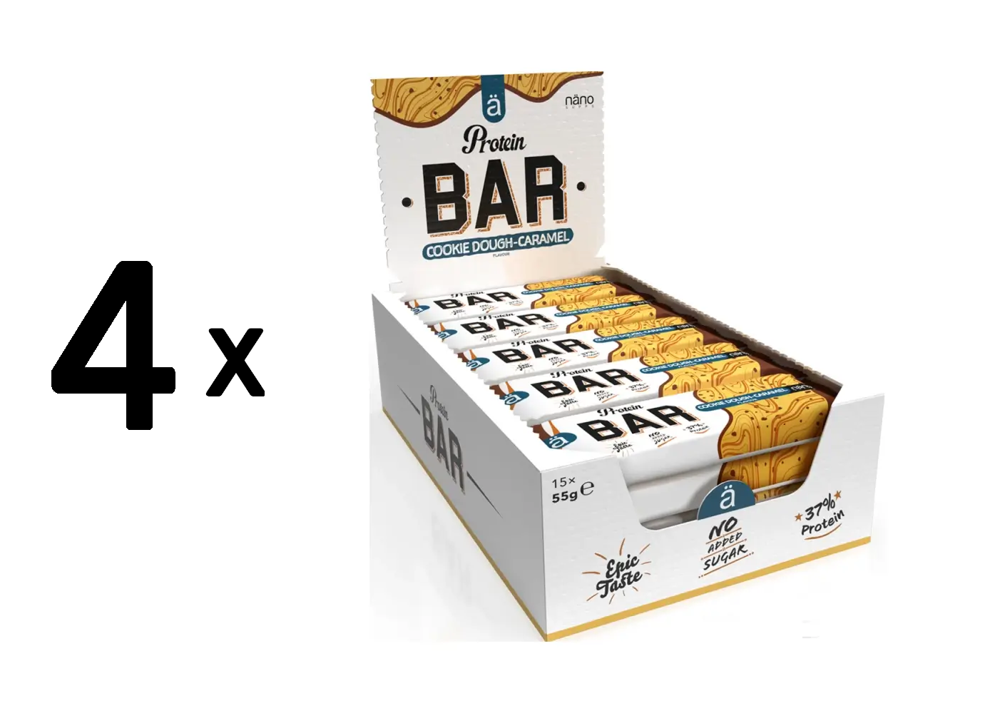 Image of (3300 g  43 16 EUR/1Kg) 4 x (NanoSupps Protein Bar (15x55g) Cookie Dough-Carame