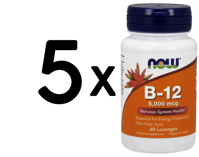 (225 g, 246,95 EUR/1Kg) 5 x (NOW Foods Vitamin B-12 with Folic Acid, 5000mcg -  - Bild 1 von 1